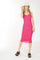 Cocktail Dresses Fitted Ruched Out Rhinestones Midi Dress Fuchsia
