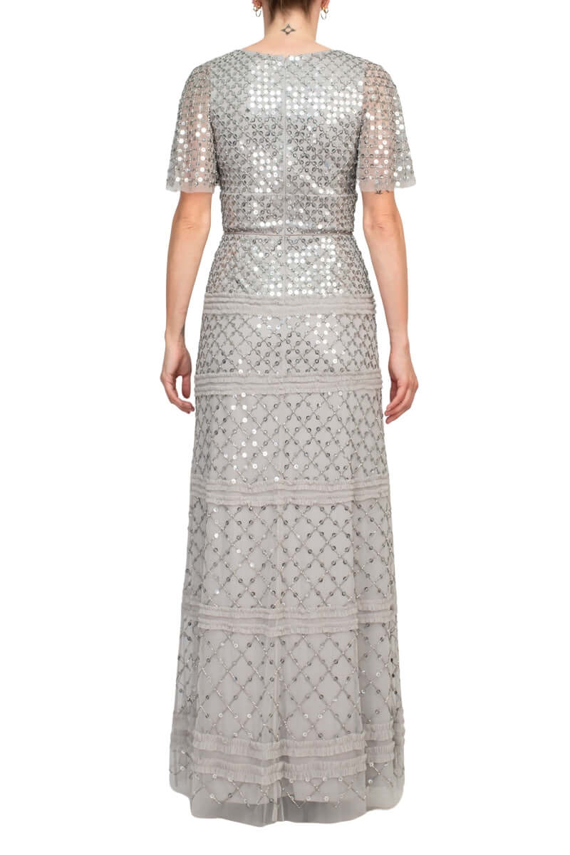 Formal Dresses Beaded Long Formal Evening Sequin Dress Silver Dove