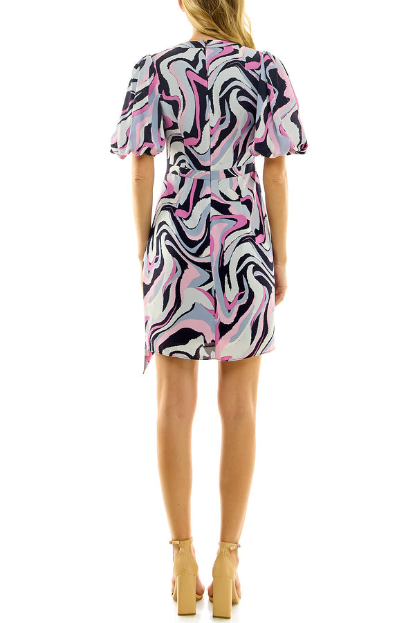 Cocktail Dresses Printed Short Pleated Cocktail Dress Deep Navy