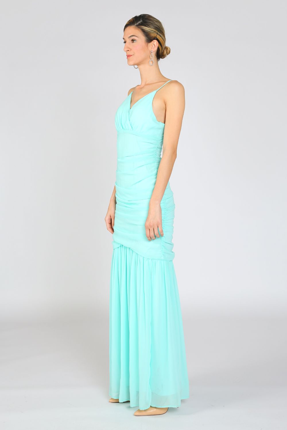 Formal Dresses Long Spaghetti Strap Side Slit Chiffon Dress Turquoise