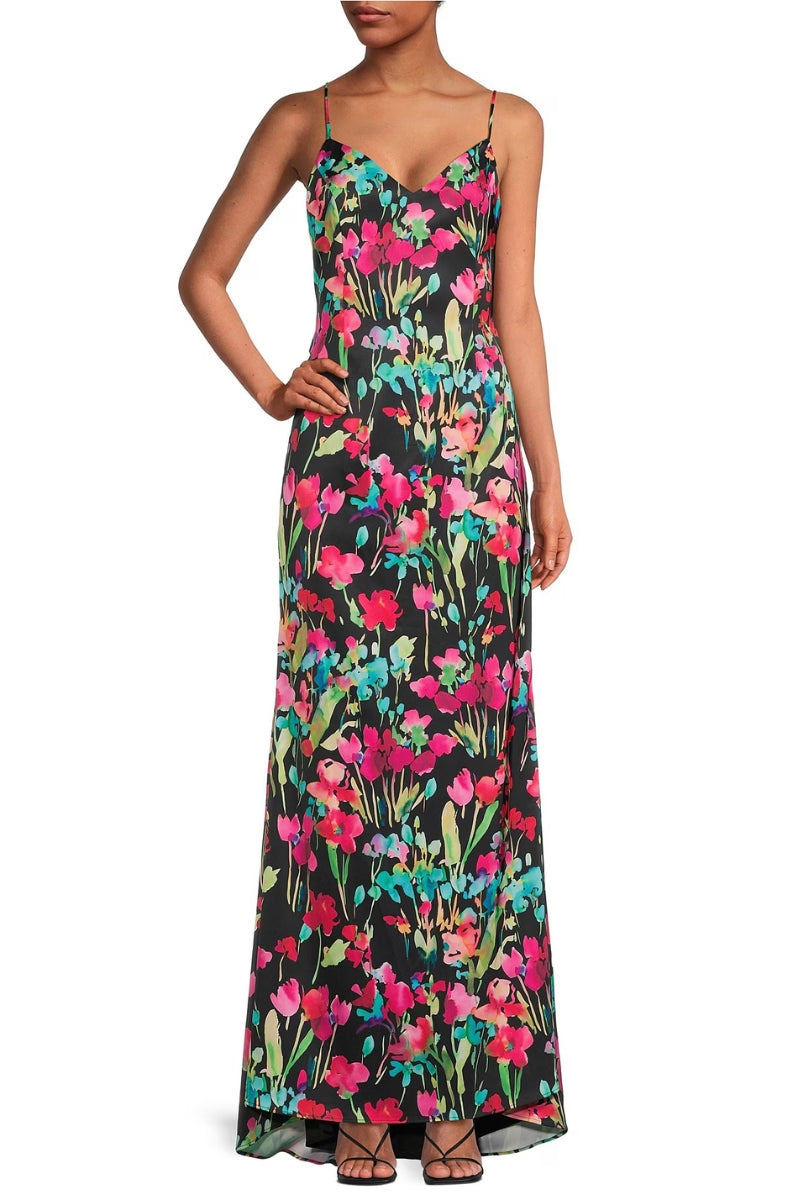 Formal Dresses Long Floral Print Formal Dress Black Multi