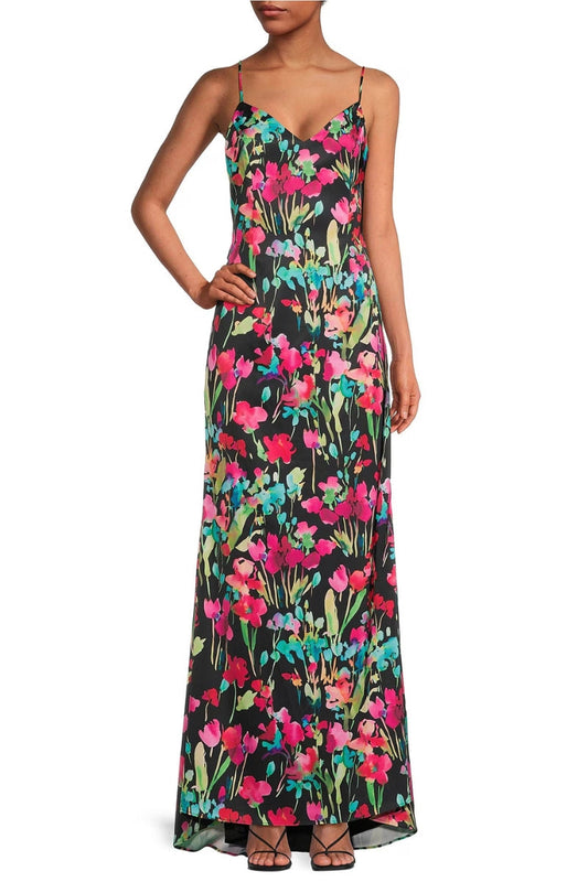 Formal Dresses Long Floral Print Formal Dress Black Multi
