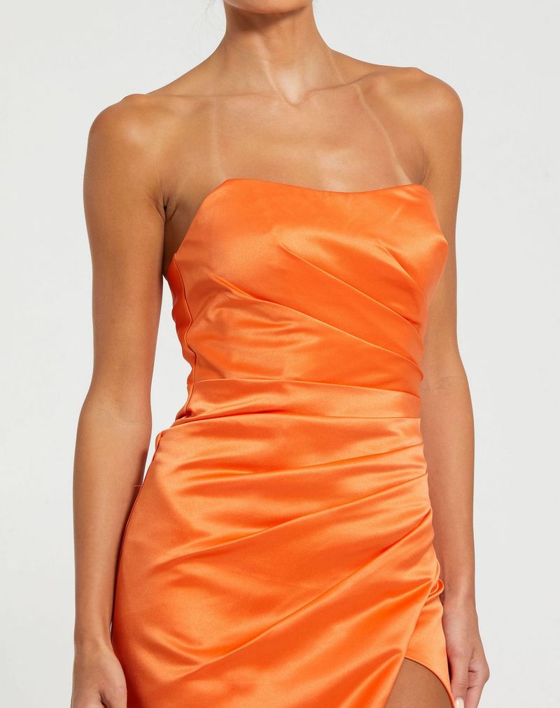 Prom Dresses Pleated Prom Long Fitted Slit Formal Dress Sherbet