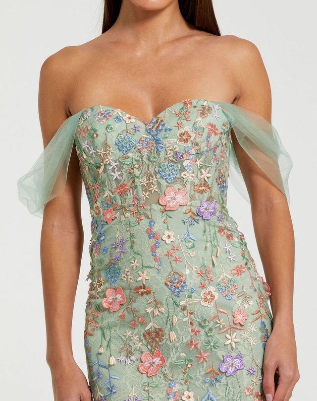 Prom Dresses Fitted Long Formal Floral Prom Dress Sage Multi