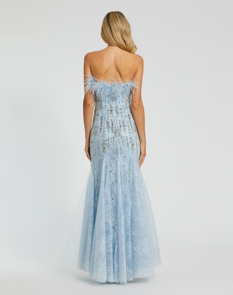 Prom Dresses Long Mermaid Formal Feather Prom Dress Powder Blue