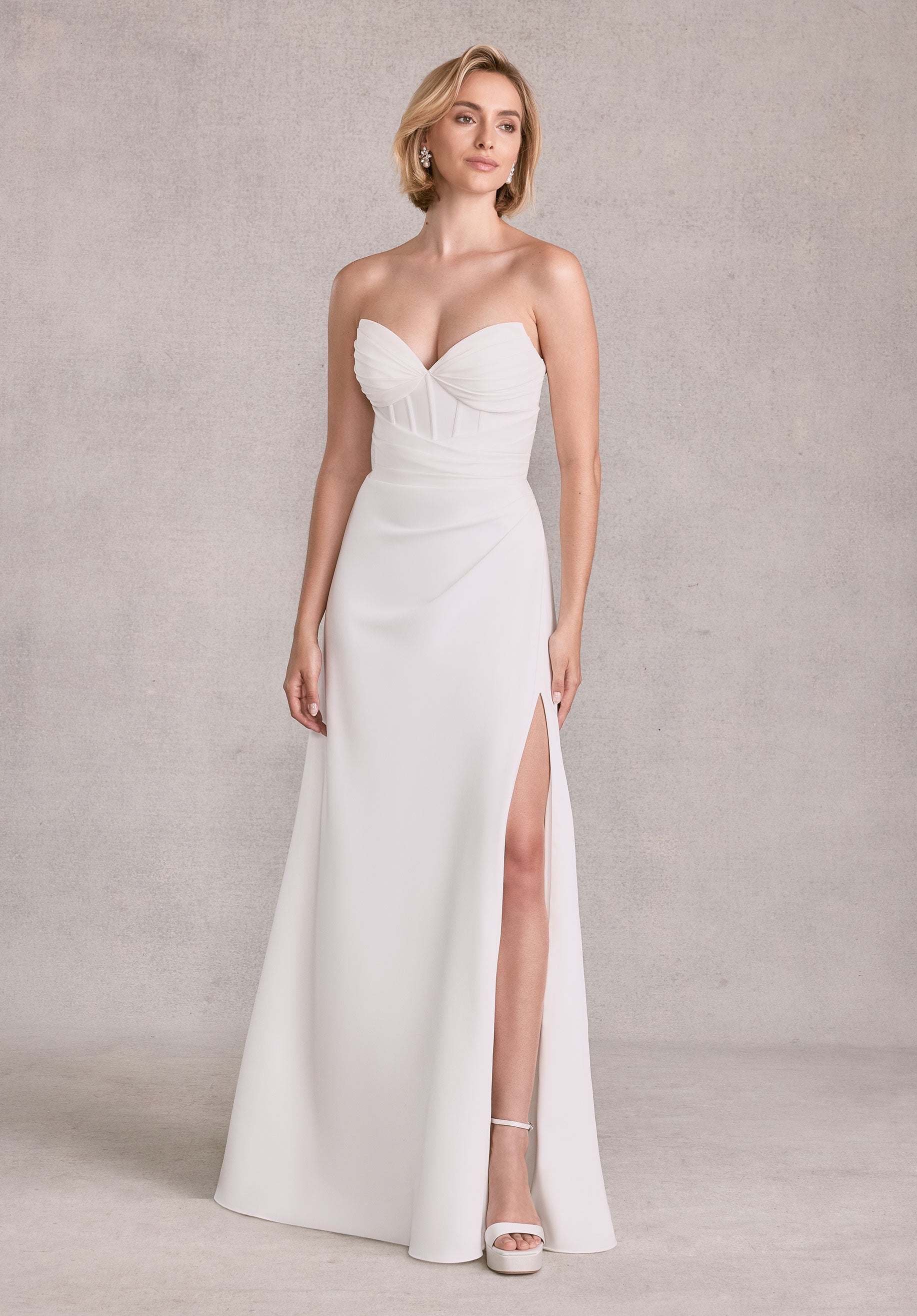 Wedding Dresses Long Corset Simple A Line Wedding Dress Ivory/Ivory