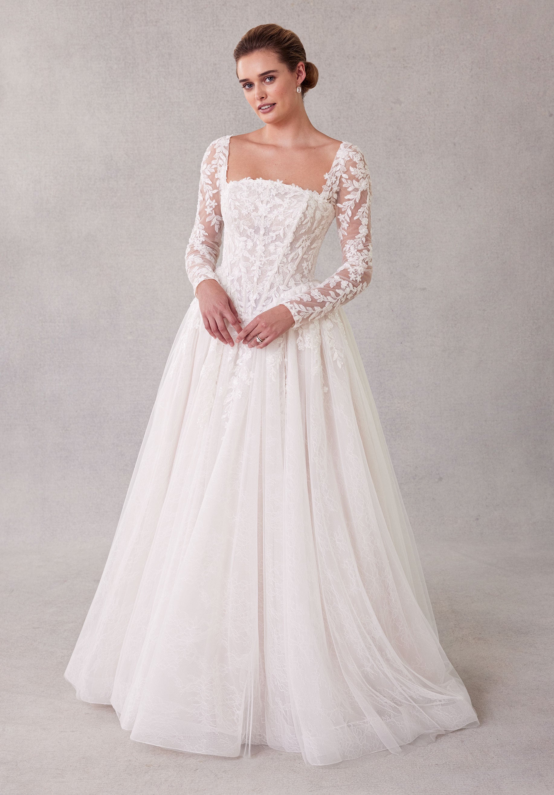 Wedding Dresses Long Ball Gown Beaded Lace Wedding Dress Ivory/Sand/Honey