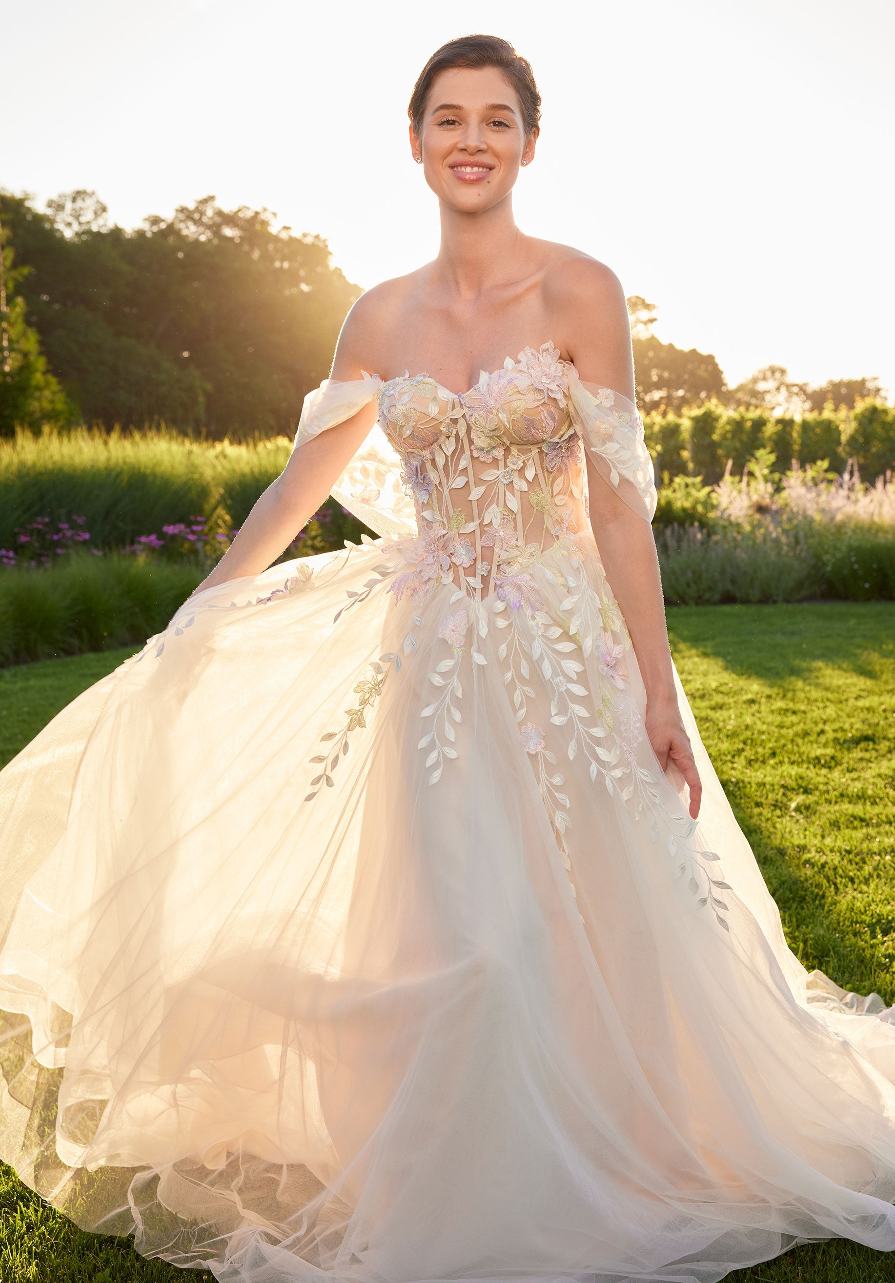 Wedding Dresses Long 3D Floral Lace A Line Wedding Dress Ivory/Sand/Honey/Multi