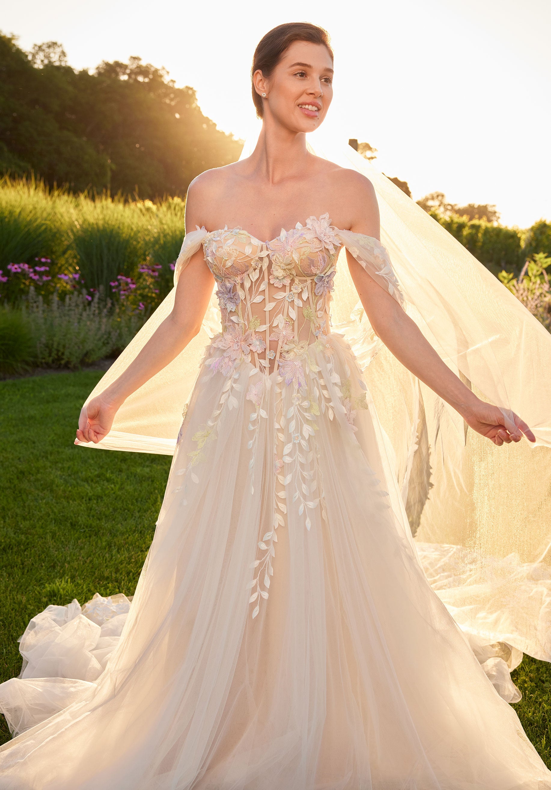 Wedding Dresses Long 3D Floral Lace A Line Wedding Dress Ivory/Sand/Honey/Multi