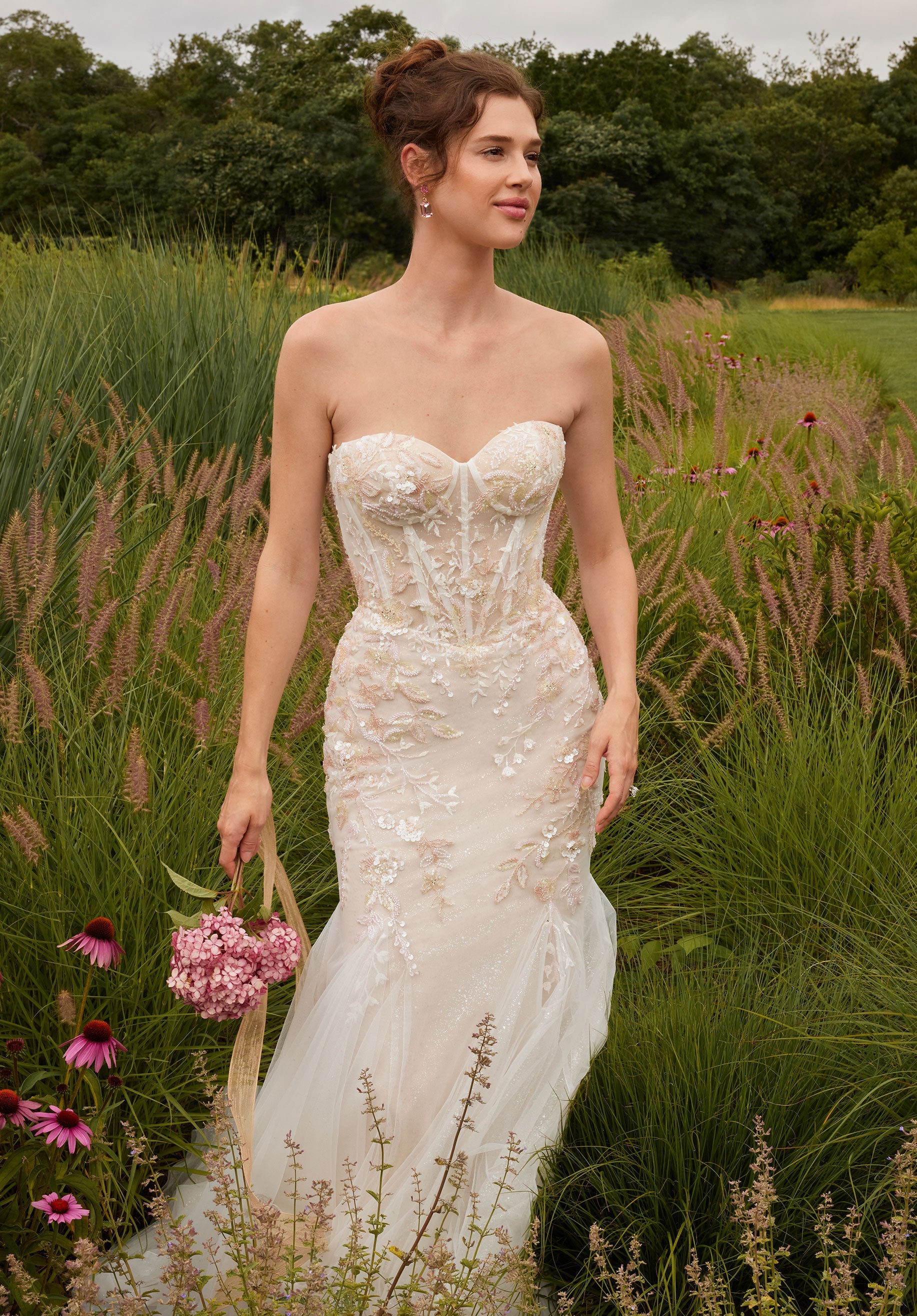 Wedding Dresses Long Mermaid Beaded Corset Wedding Dress Pink Multi
