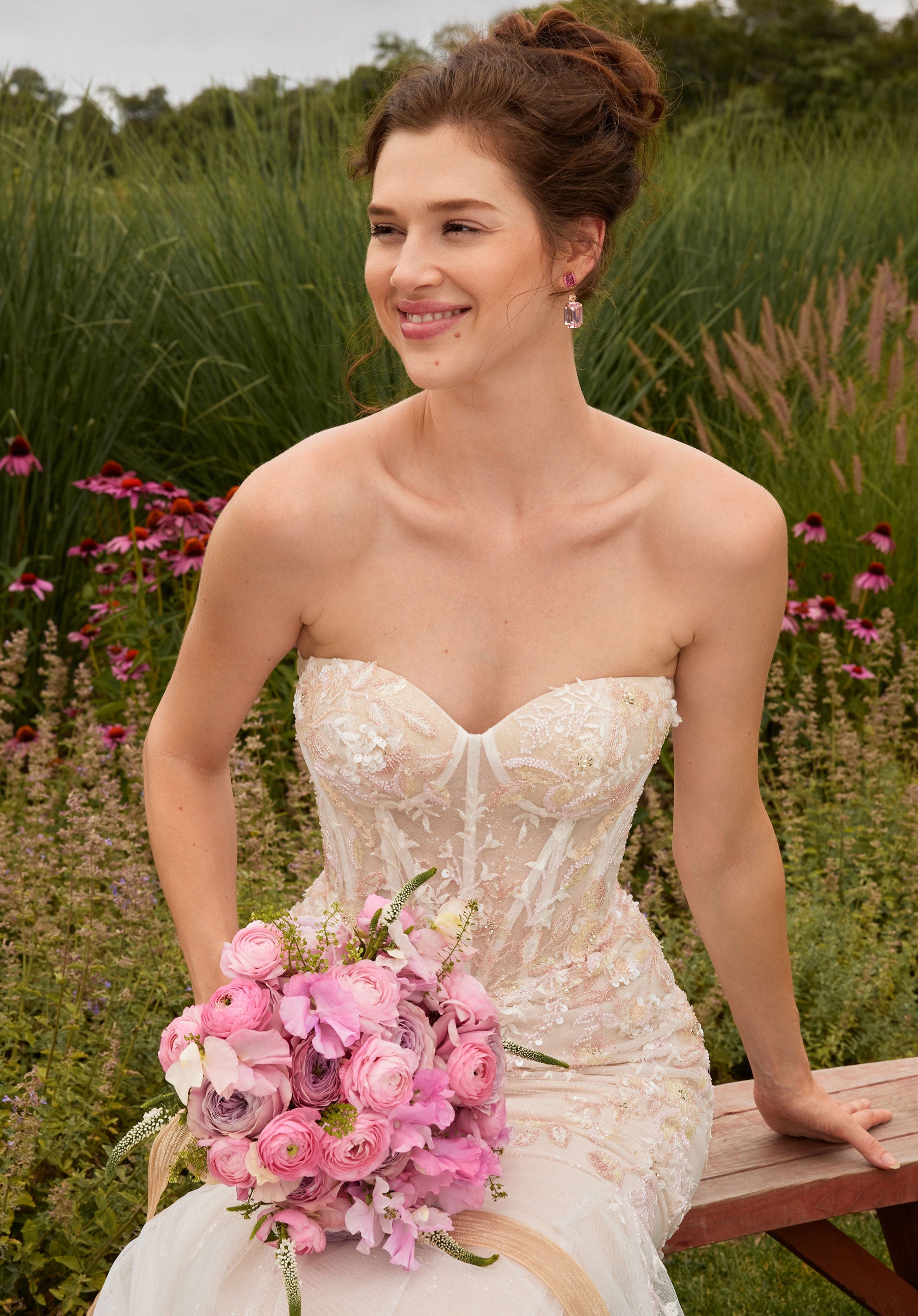 Wedding Dresses Long Mermaid Beaded Corset Wedding Dress Pink Multi