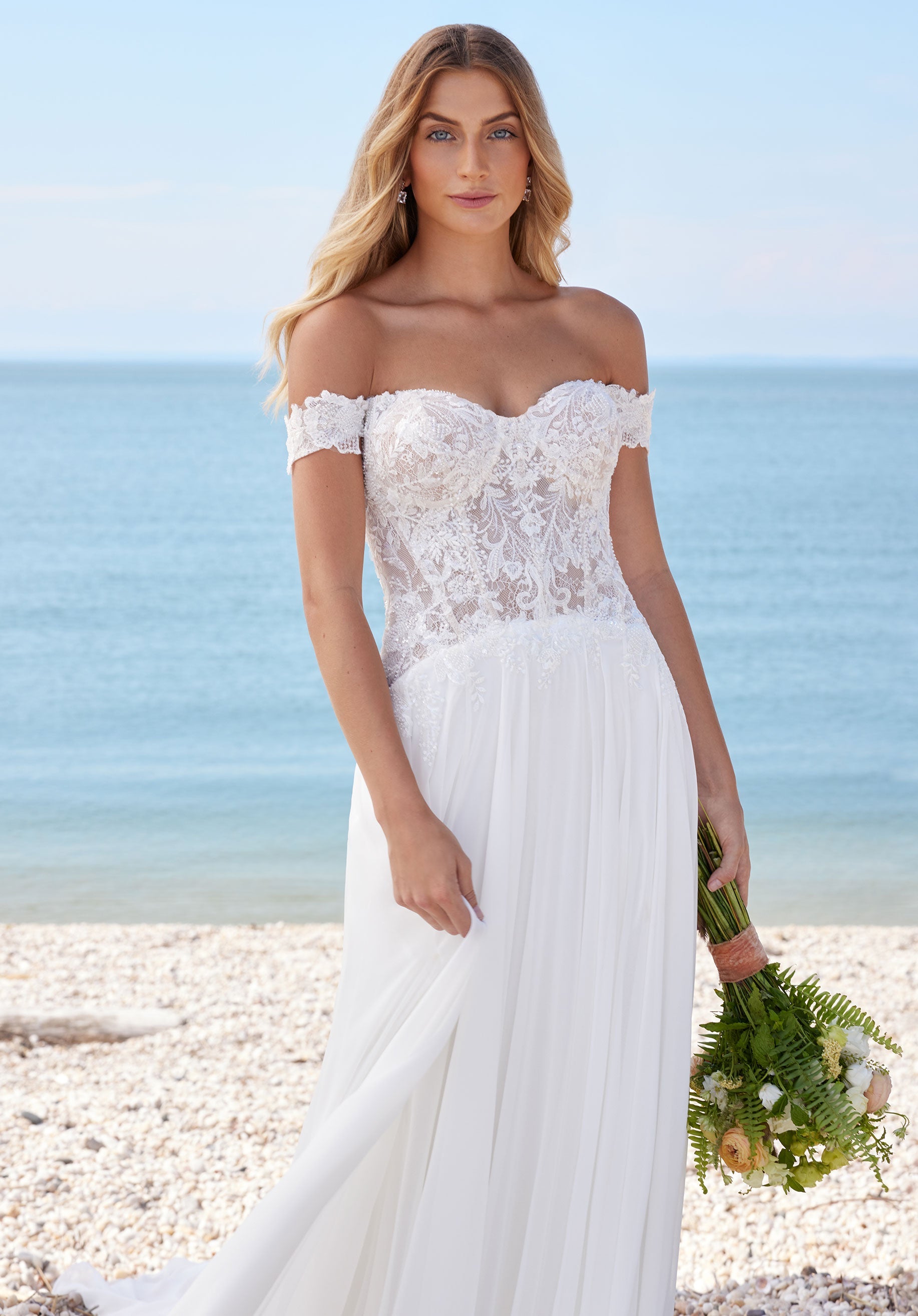 Wedding Dresses Simple Beaded Lace A Line Wedding Dress Ivory/Honey