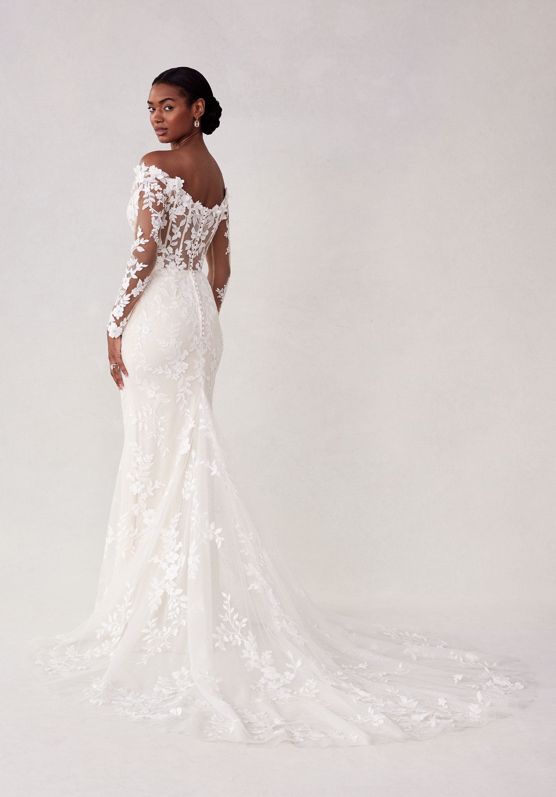 Wedding Dresses Long Glitter 3D Floral Wedding Dress Ivory/Champagne/Honey