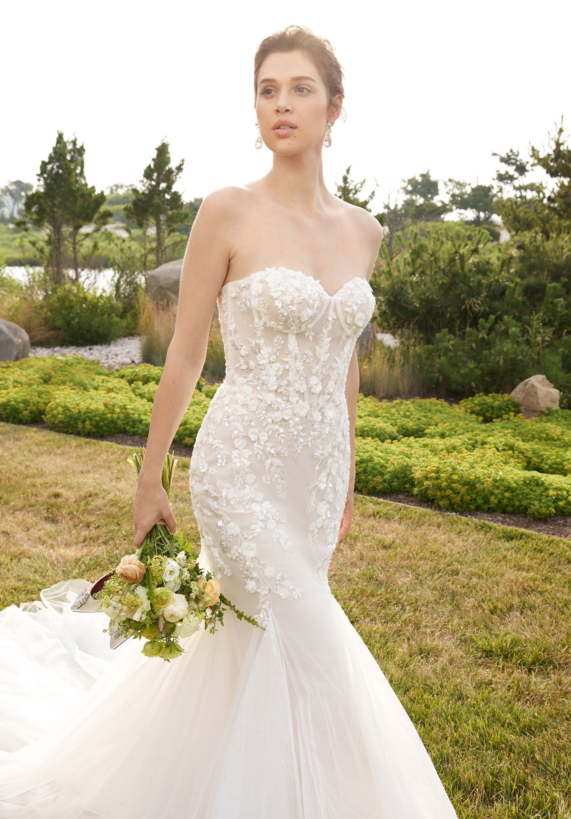 Wedding Dresses Long Beaded Corset Mermaid Wedding Dress  Ivory/Blush/Prosecco