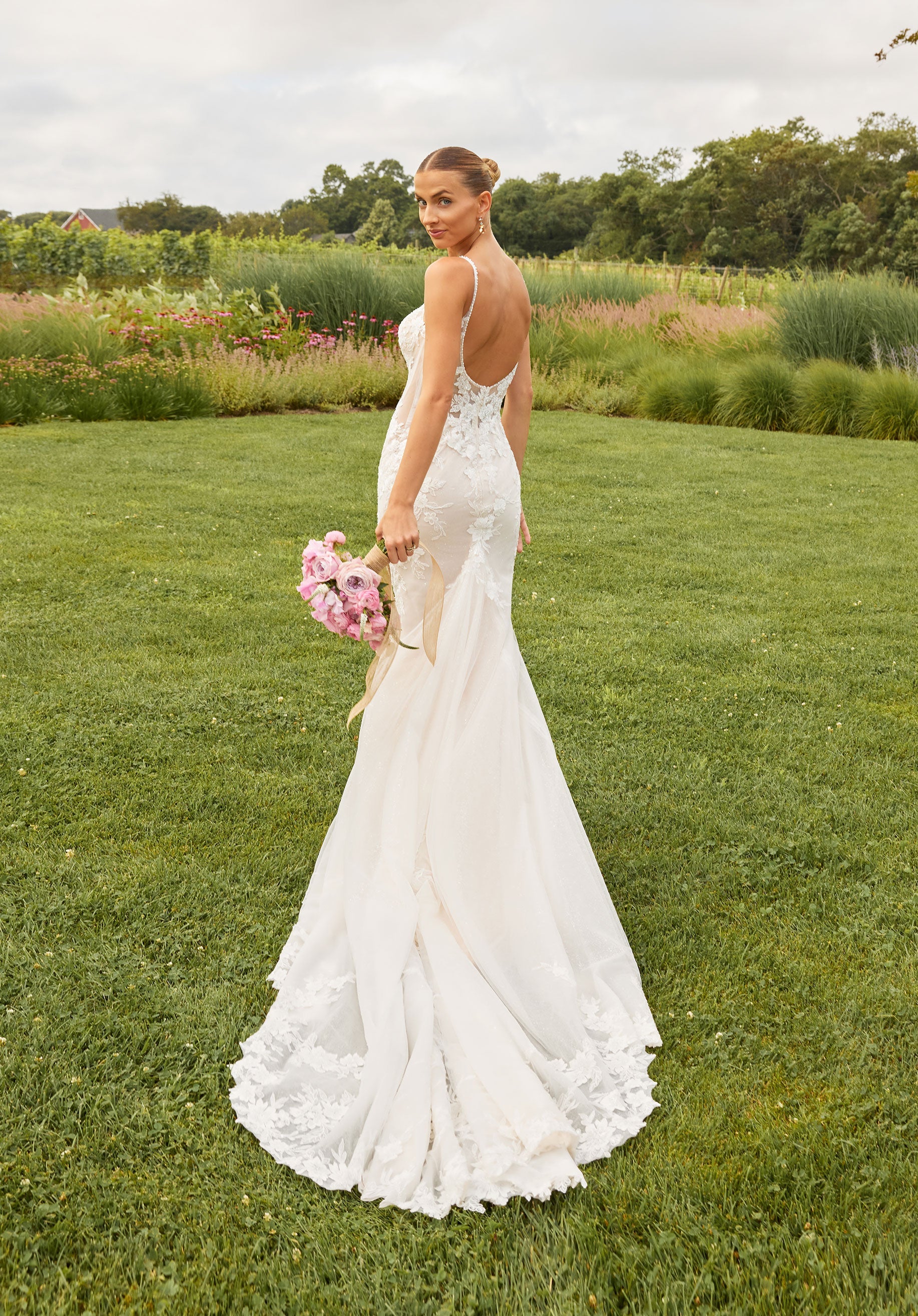 Wedding Dresses Glitter Long Fitted Beaded Lace Wedding Dress Ivory/Blush/Prosecco