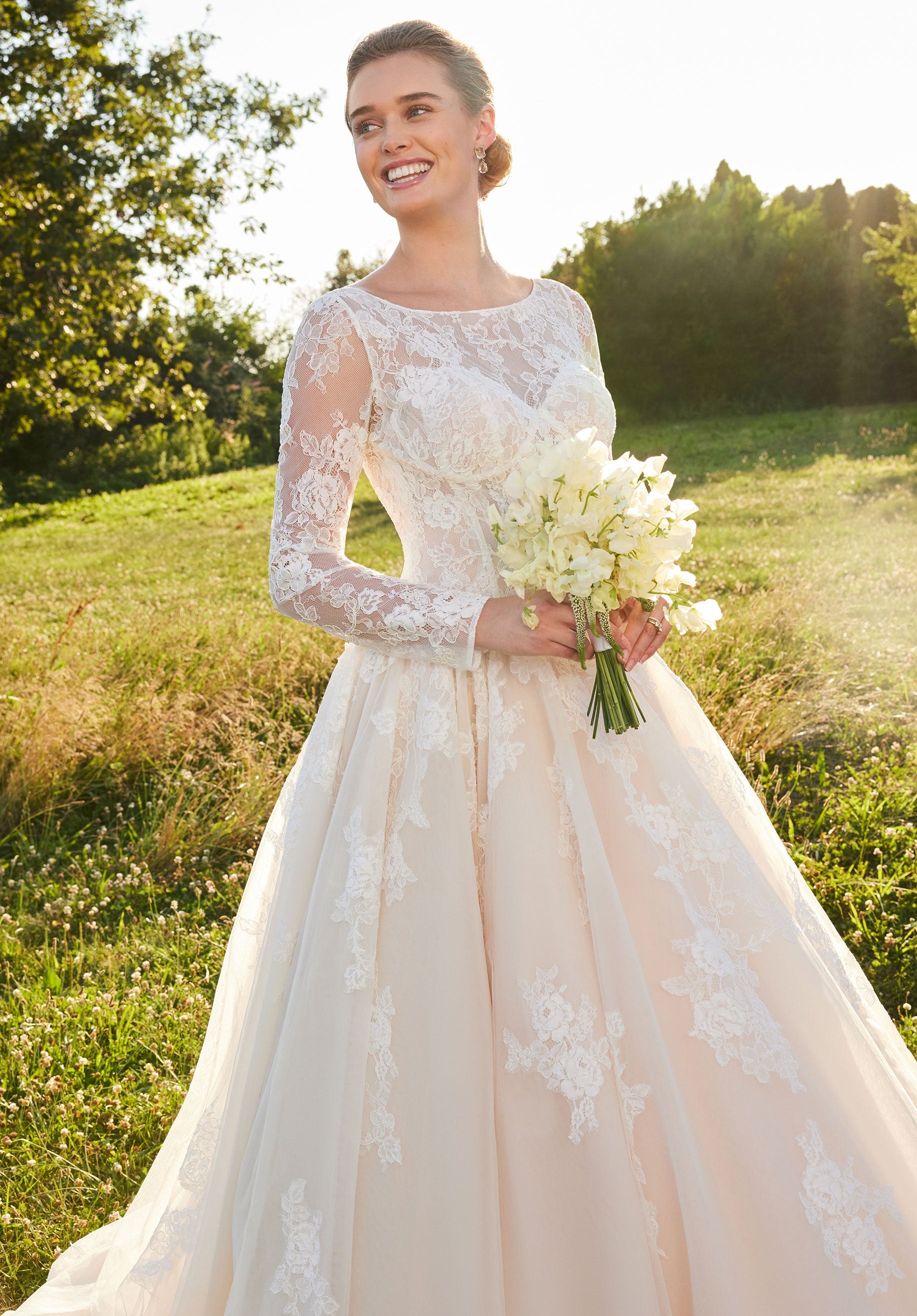 Wedding Dresses Long Sleeve Ball Gown Lace Wedding Dress Ivory/Champagne