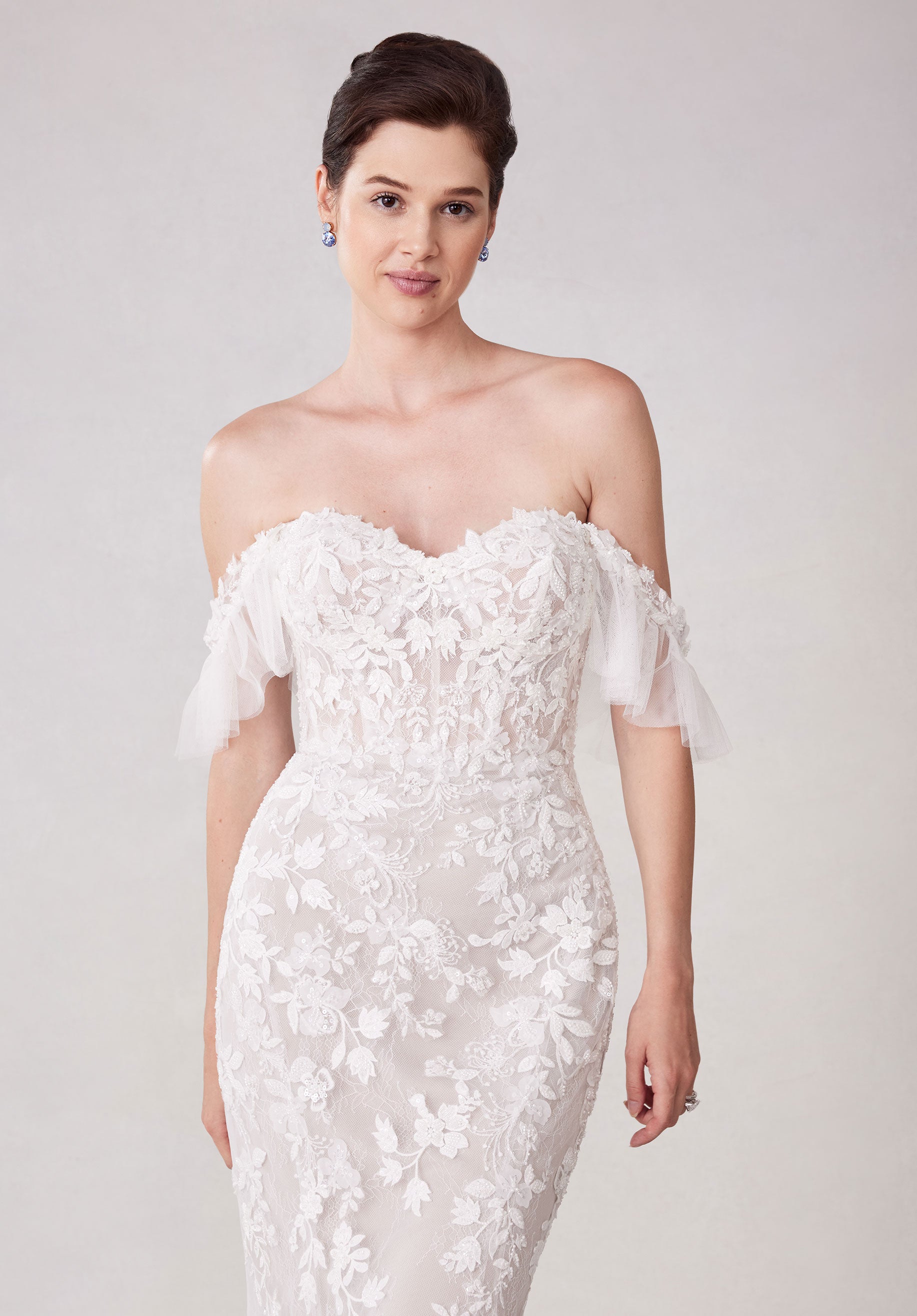Wedding Dresses Long Beaded 3D Lace Wedding Dress Ivory/Cappucino/Honey