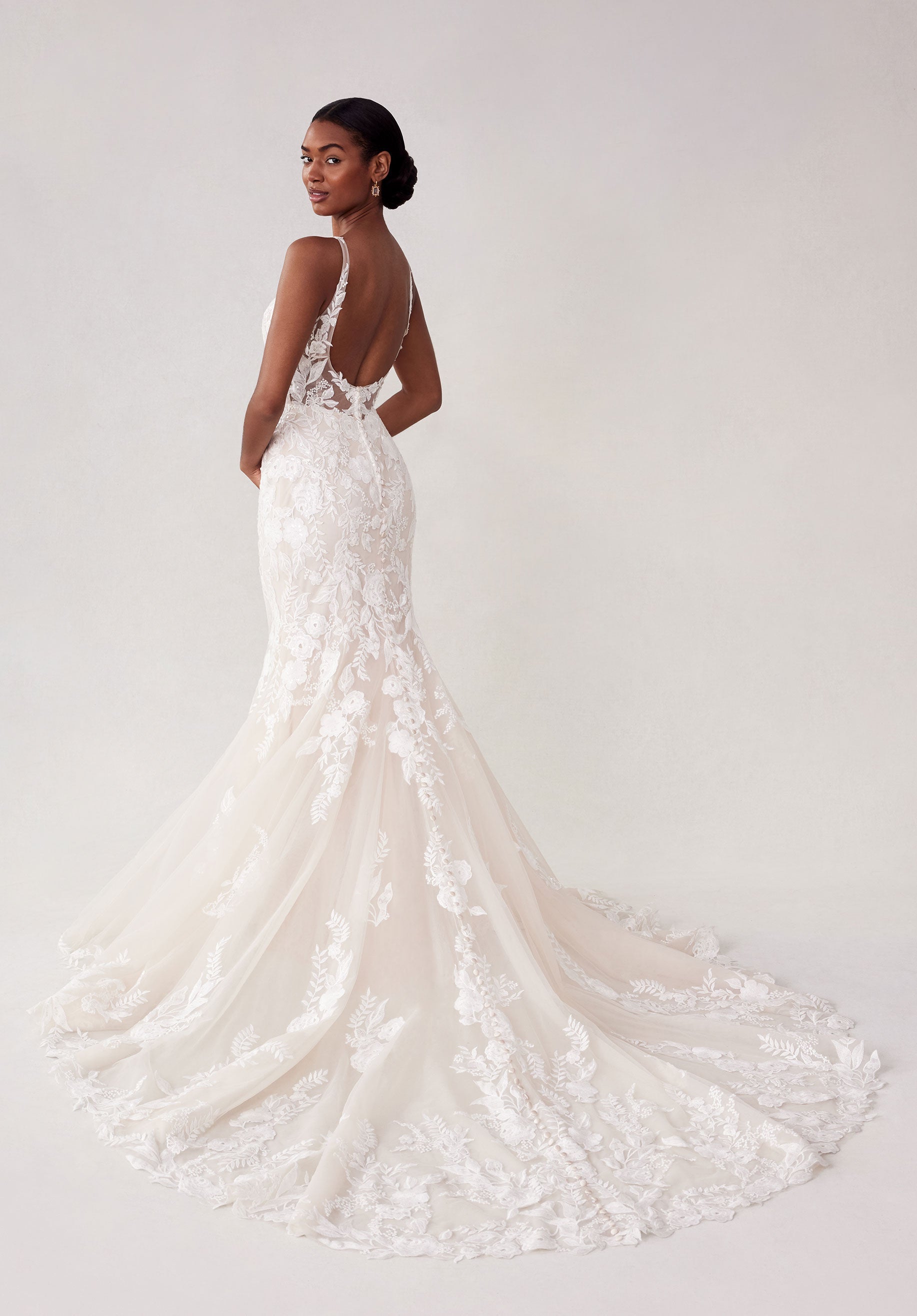 Wedding Dresses Simple Long Floral Lace Wedding Dress Ivory/Almond/Champagne/Honey