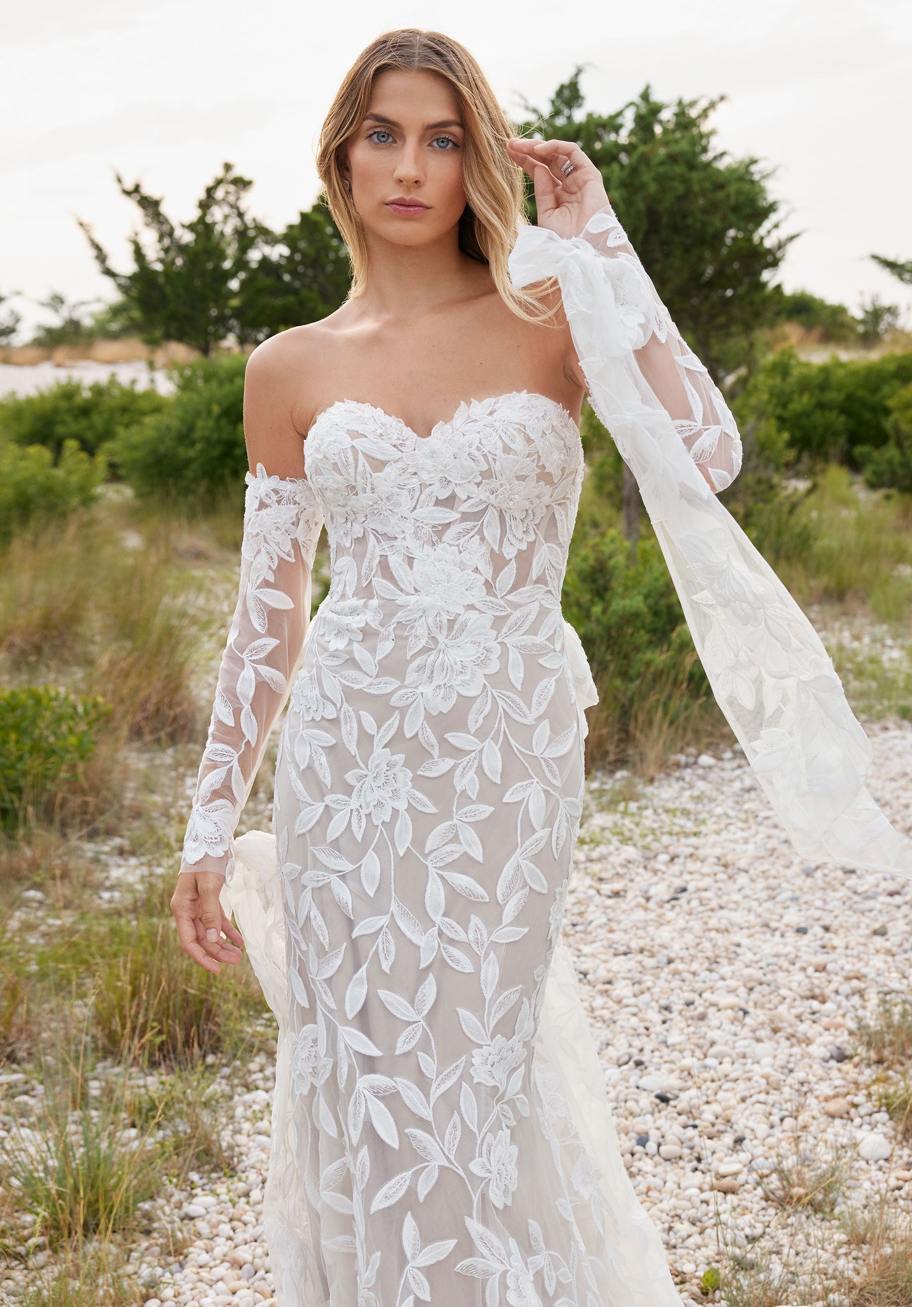 Wedding Dresses Simple Beaded Lace Wedding Dress Ivory/Latte/Honey