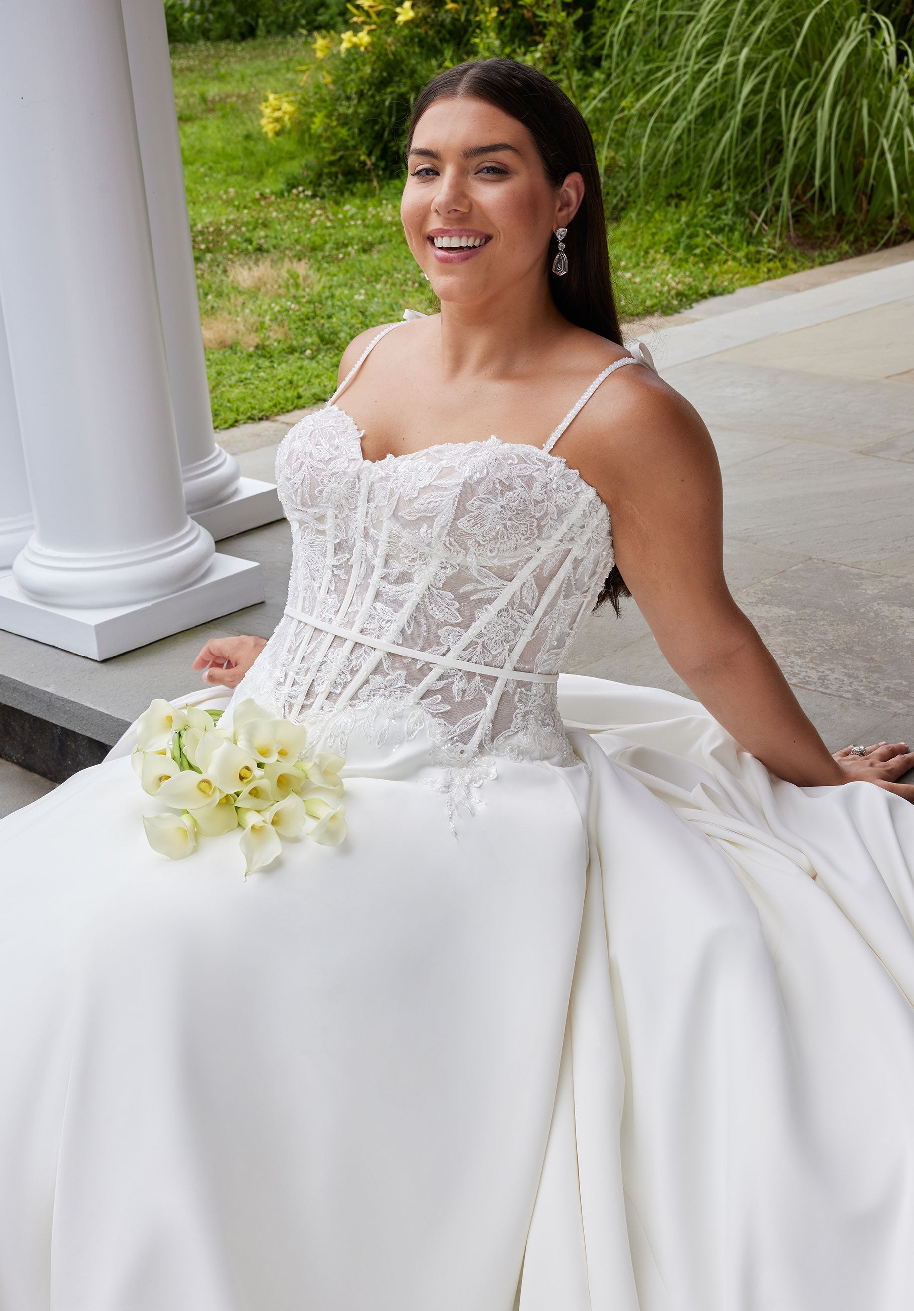 Wedding Dresses A Line Long Corset Plus Size Lace Wedding Dress Ivory/Honey