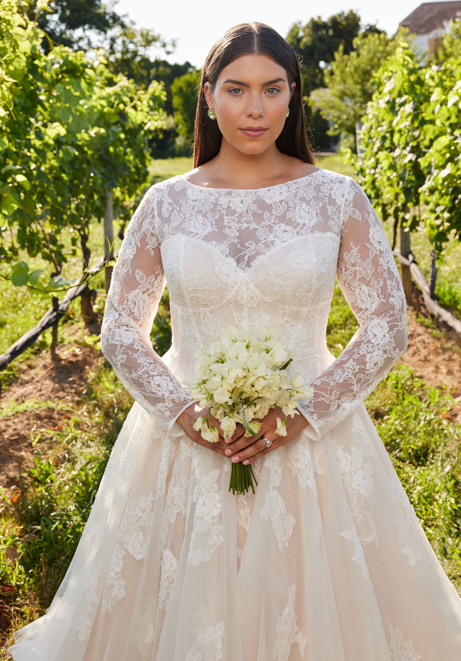 Wedding Dresses Long Sleeve Plus Size Lace Wedding Dress Ivory/Champagne