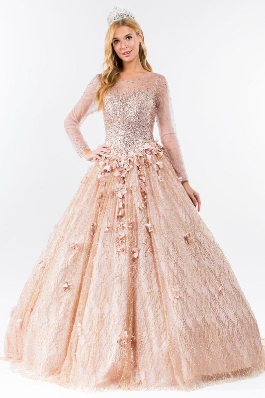 Quinceanera Long Sleeve Prom Gown - The Dress Outlet