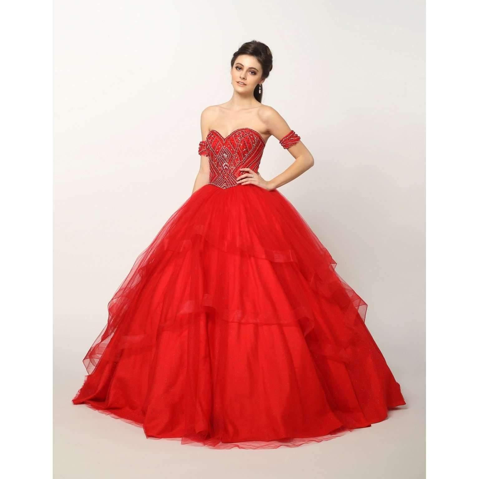 Quinceanera Long Strapless Glitter Mesh Ball Gown - The Dress Outlet Juliet