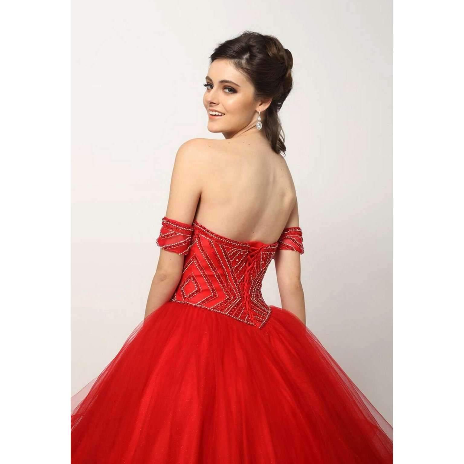 Quinceanera Long Strapless Glitter Mesh Ball Gown - The Dress Outlet Juliet