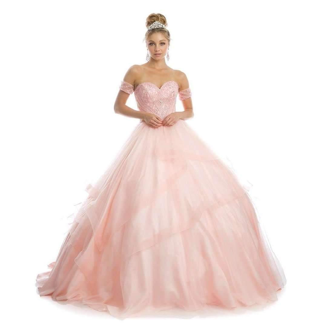 Quinceanera Long Strapless Glitter Mesh Ball Gown - The Dress Outlet Juliet
