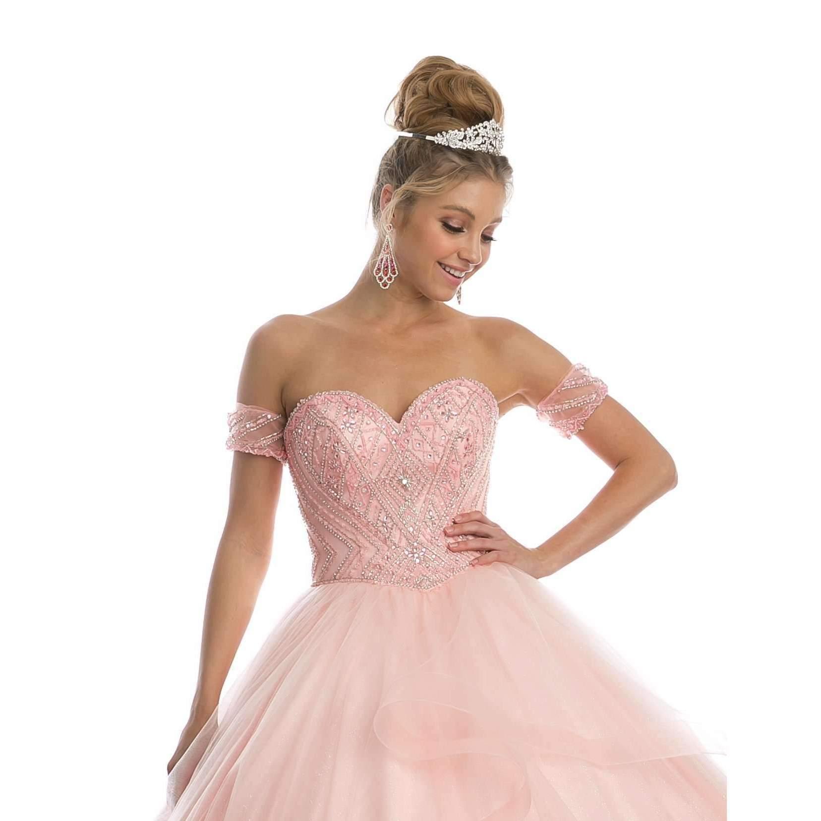 Quinceanera Long Strapless Glitter Mesh Ball Gown - The Dress Outlet Juliet