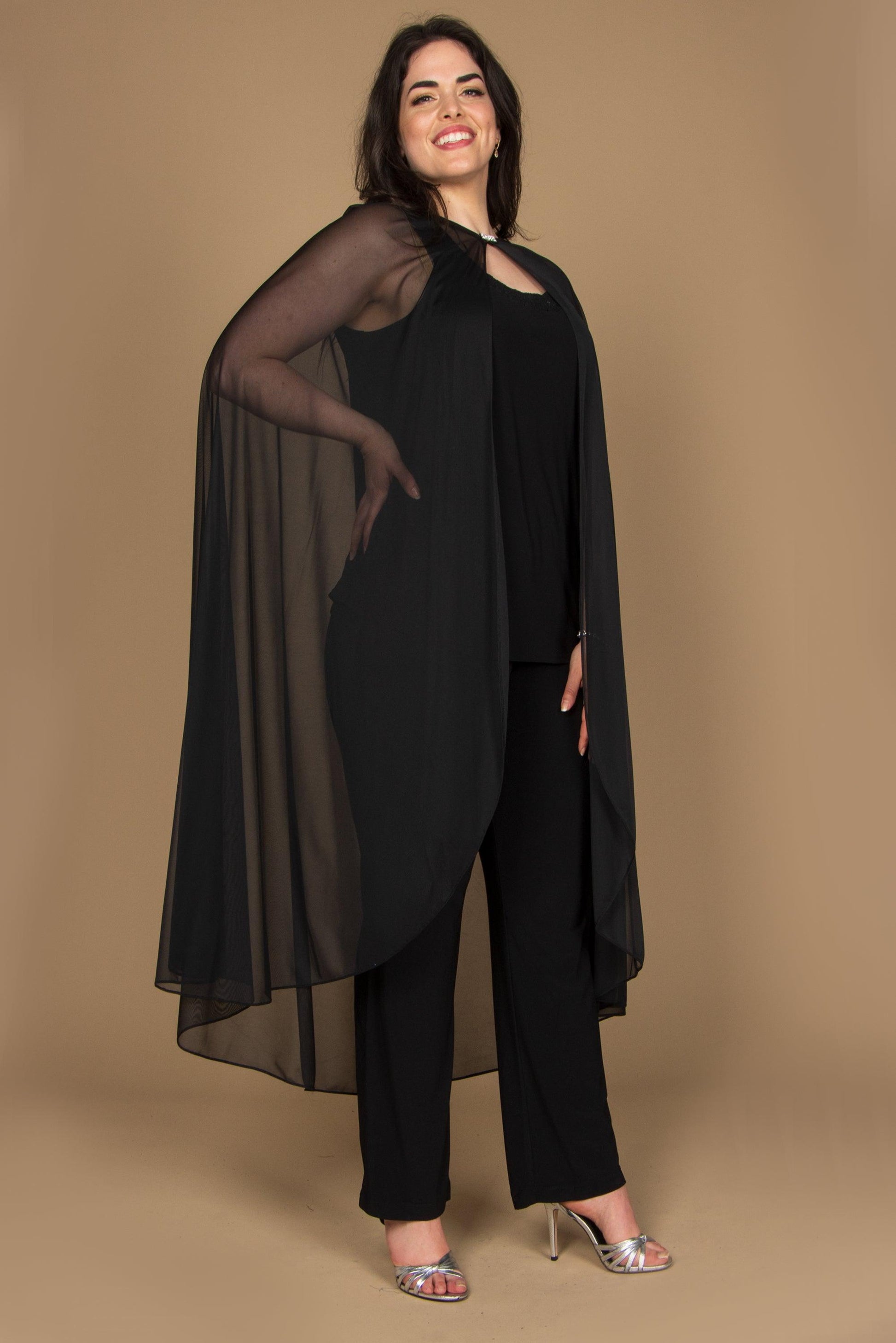 R&M Richards Formal Chiffon Cape Black Jacket 2664W - The Dress Outlet