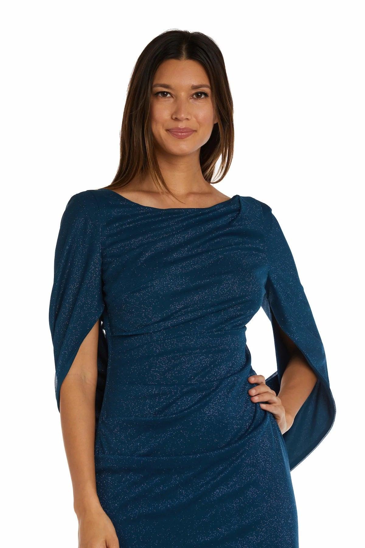 R&M Richards Long Formal Glitter Chiffon Dress 7424 - The Dress Outlet