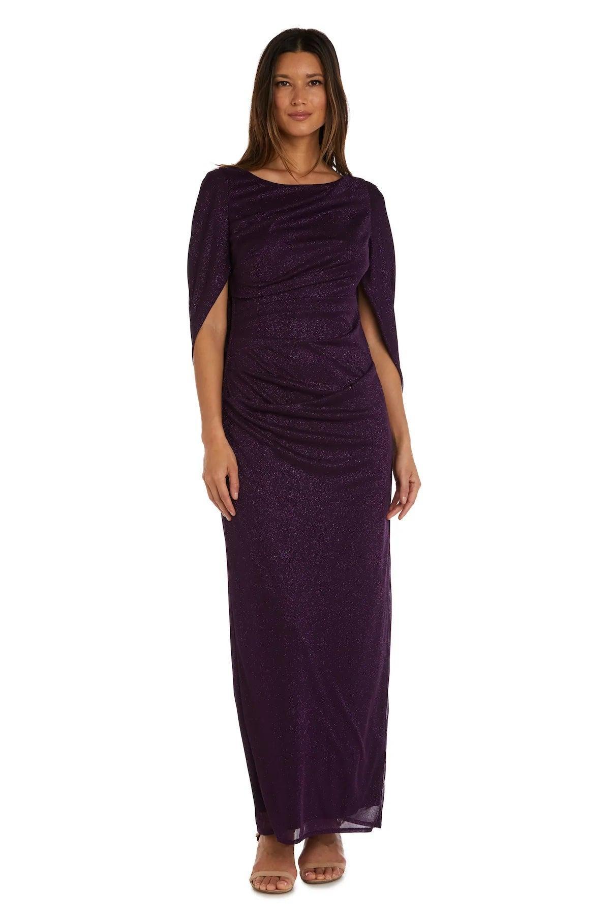 R&M Richards Long Formal Glitter Chiffon Dress 7424 - The Dress Outlet