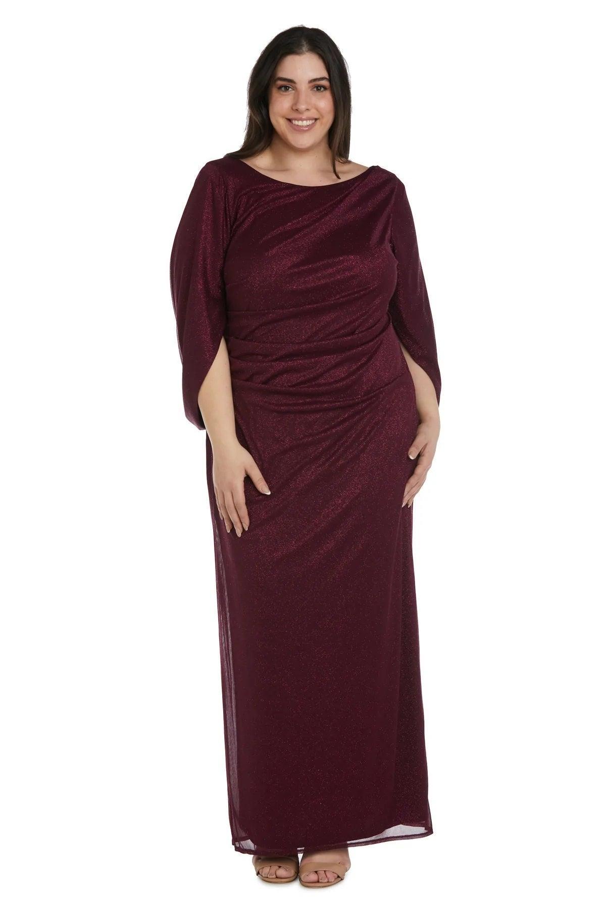 R&M Richards Long Formal Glitter Chiffon Dress 7424 - The Dress Outlet