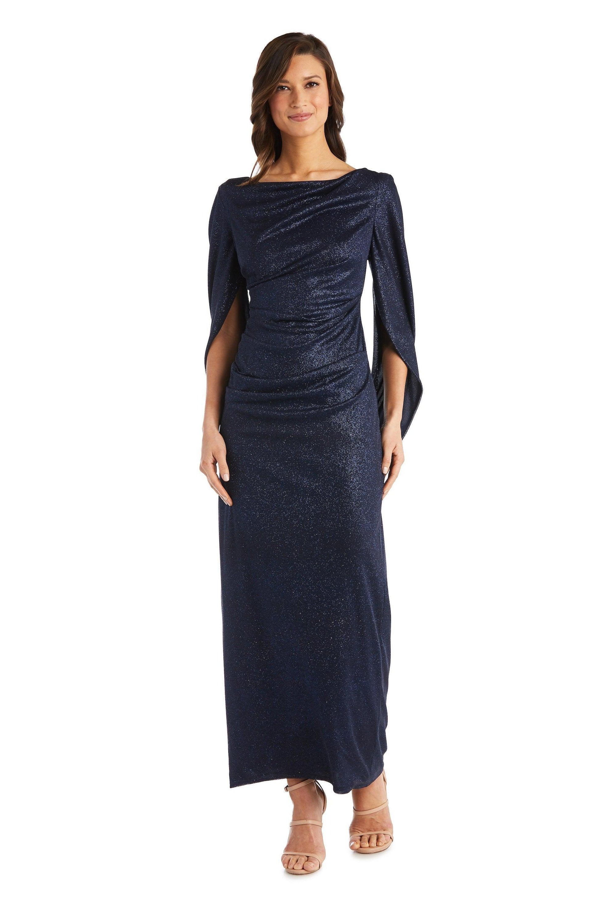 R&M Richards Long Formal Glitter Chiffon Dress 7424 - The Dress Outlet