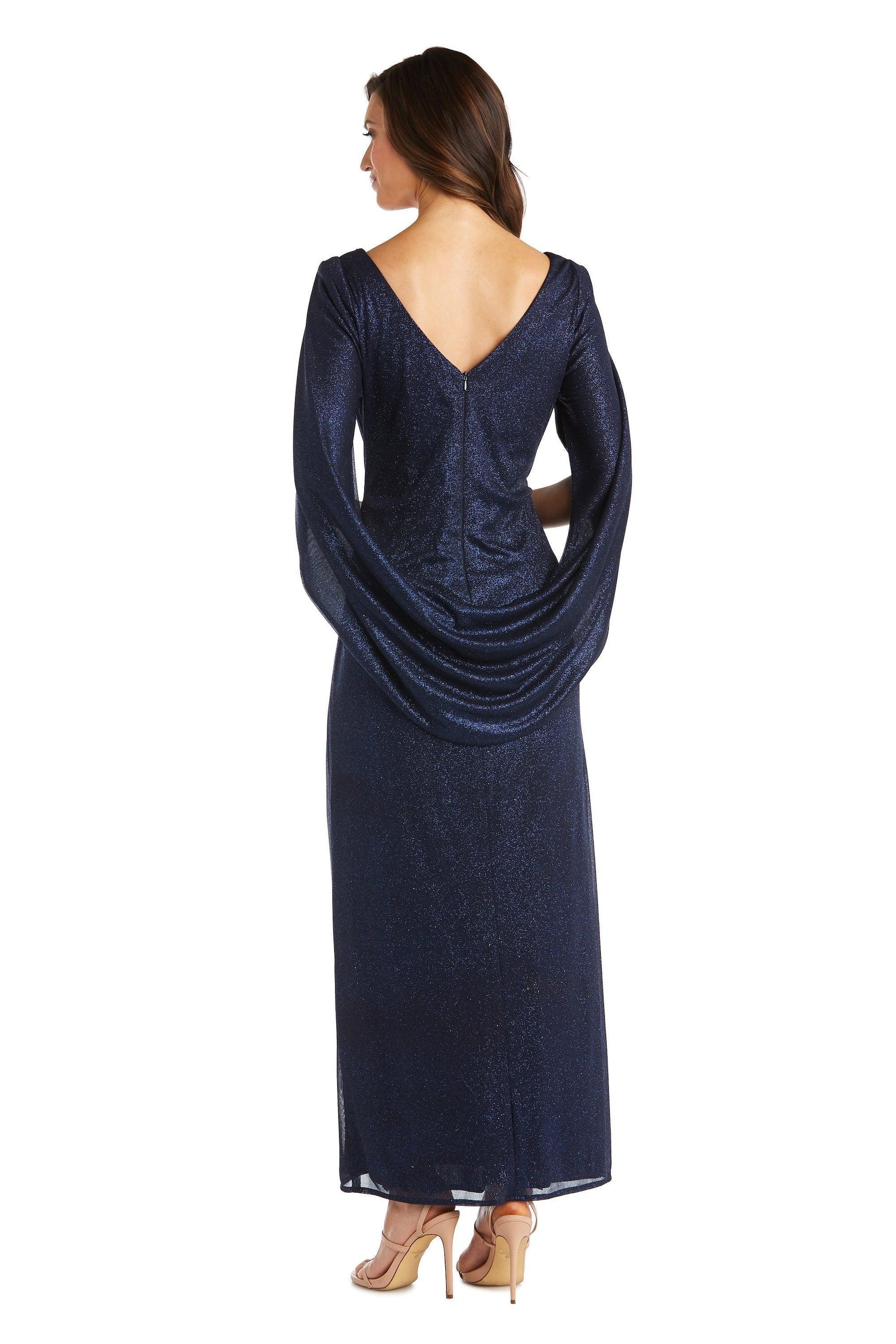 R&M Richards Long Formal Glitter Chiffon Dress 7424 - The Dress Outlet