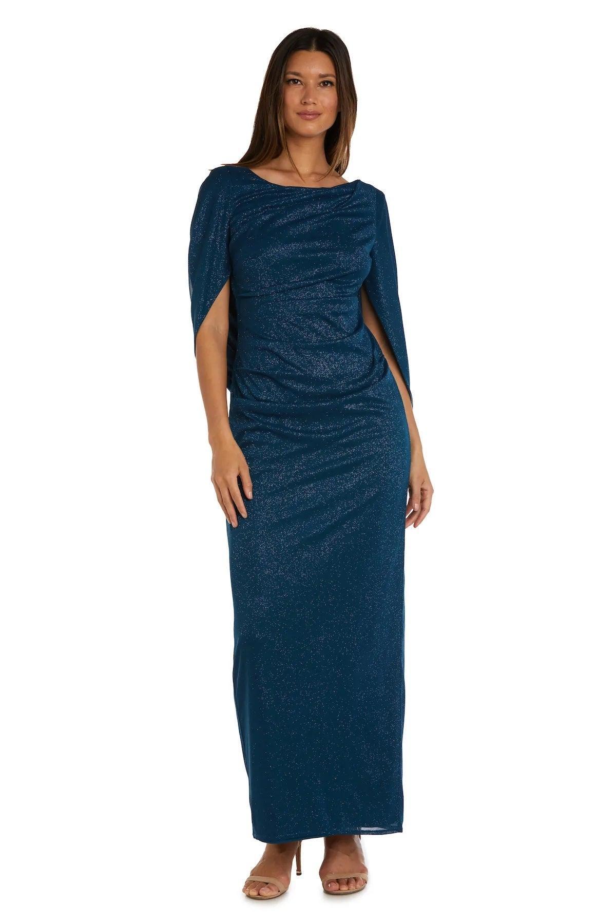 R&M Richards Long Formal Glitter Chiffon Dress 7424 - The Dress Outlet