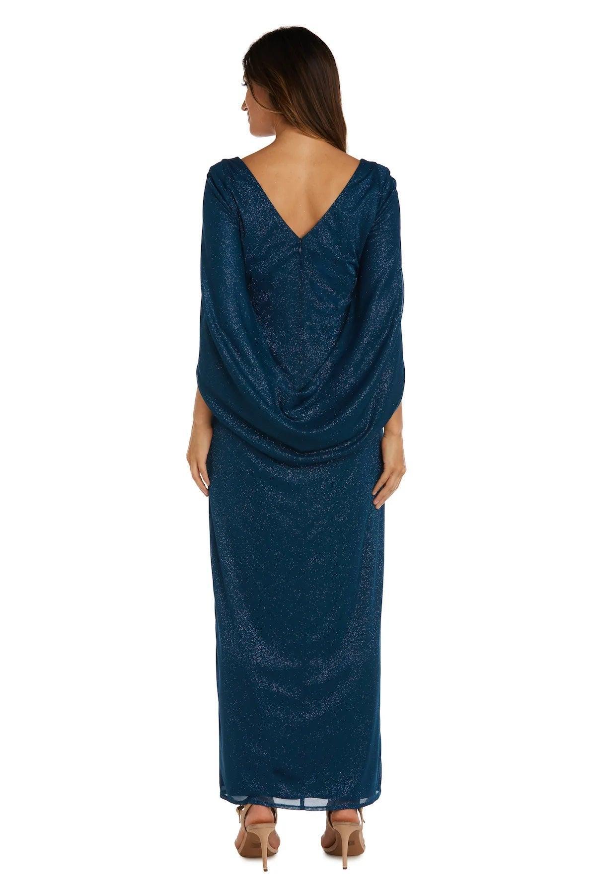 R&M Richards Long Formal Glitter Chiffon Dress 7424 - The Dress Outlet