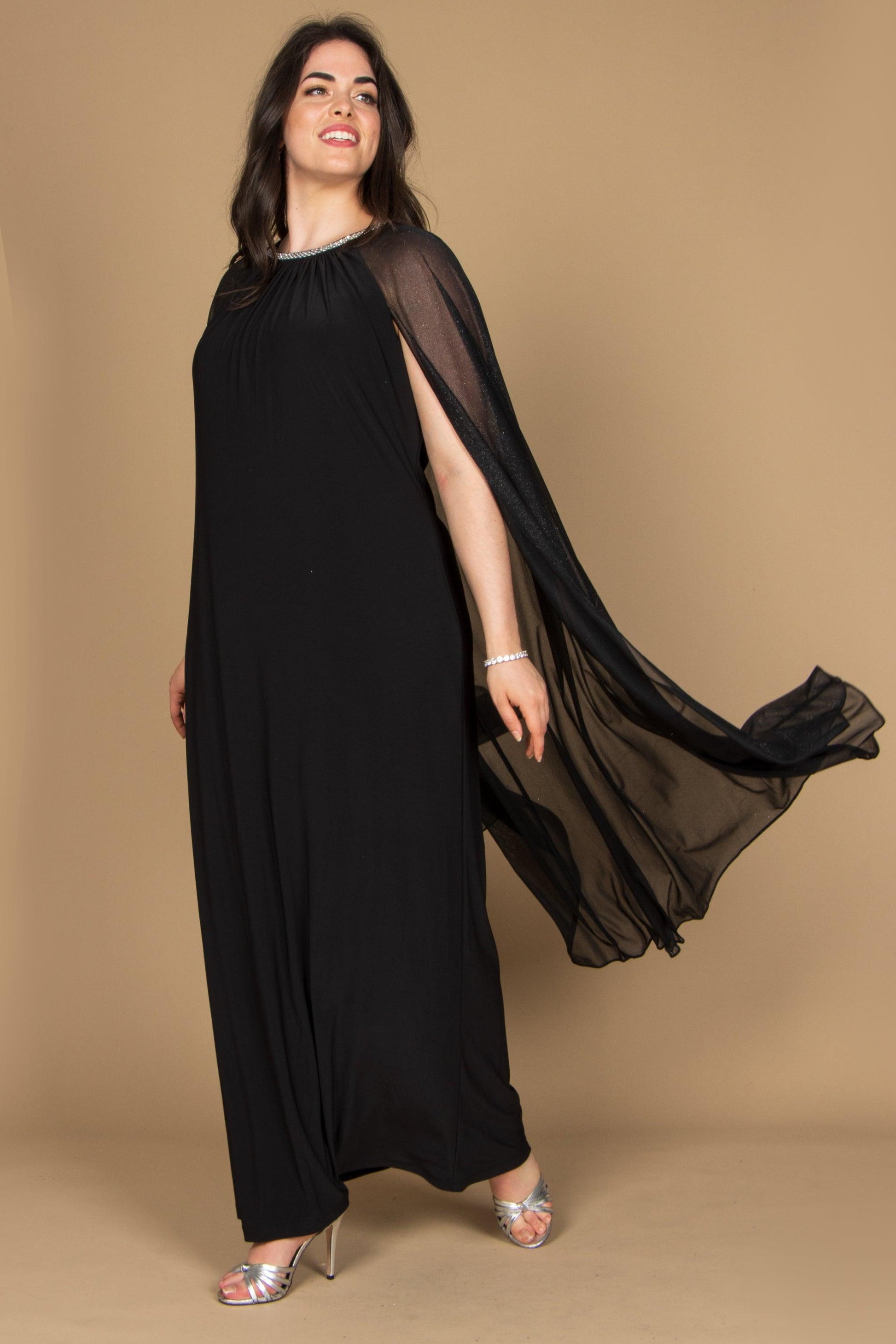 R&M Richards Long Plus Size Formal Cape Dress 2662W - The Dress Outlet