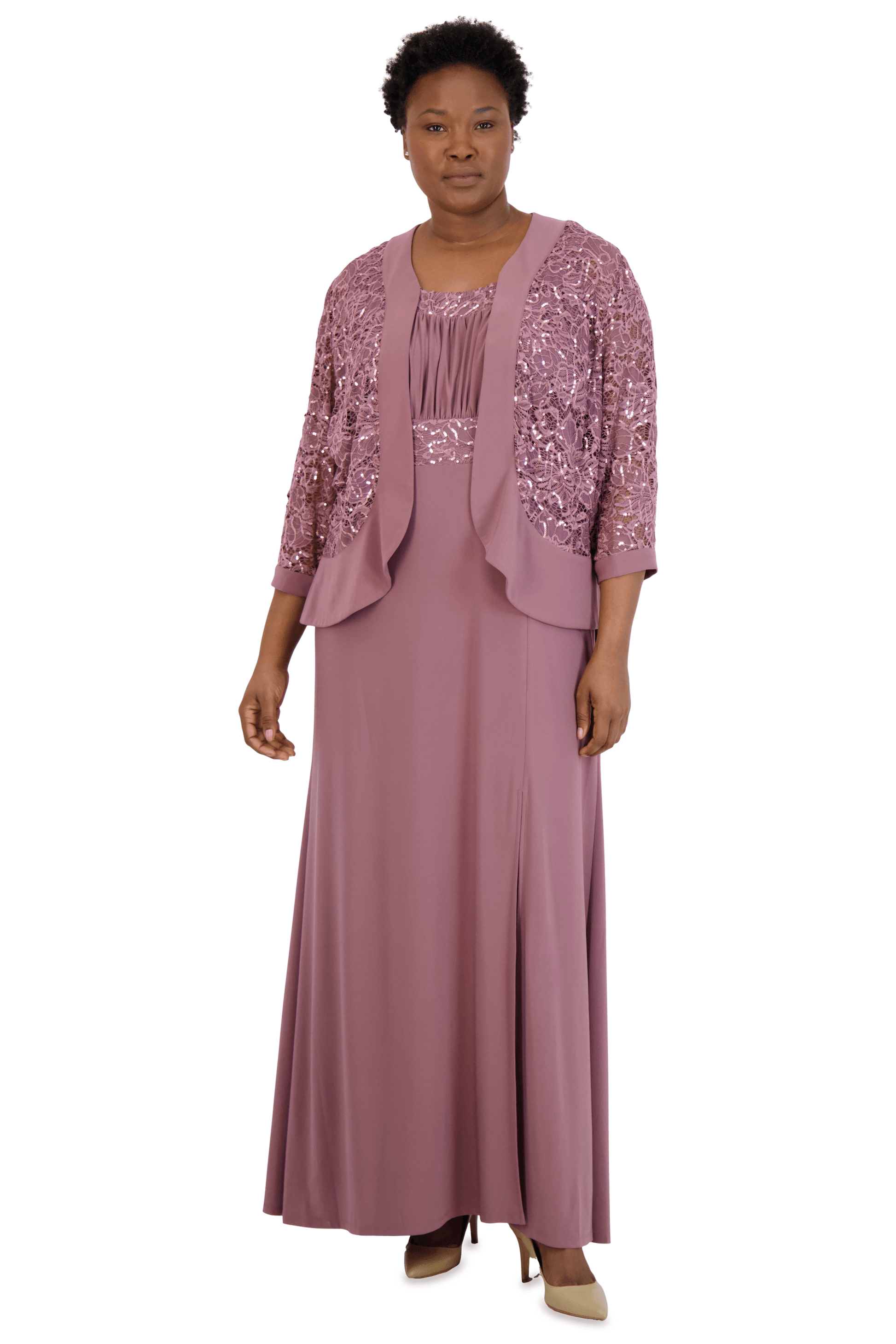 R&M Richards Long Plus Size Formal Jacket Gown 3785W - The Dress Outlet