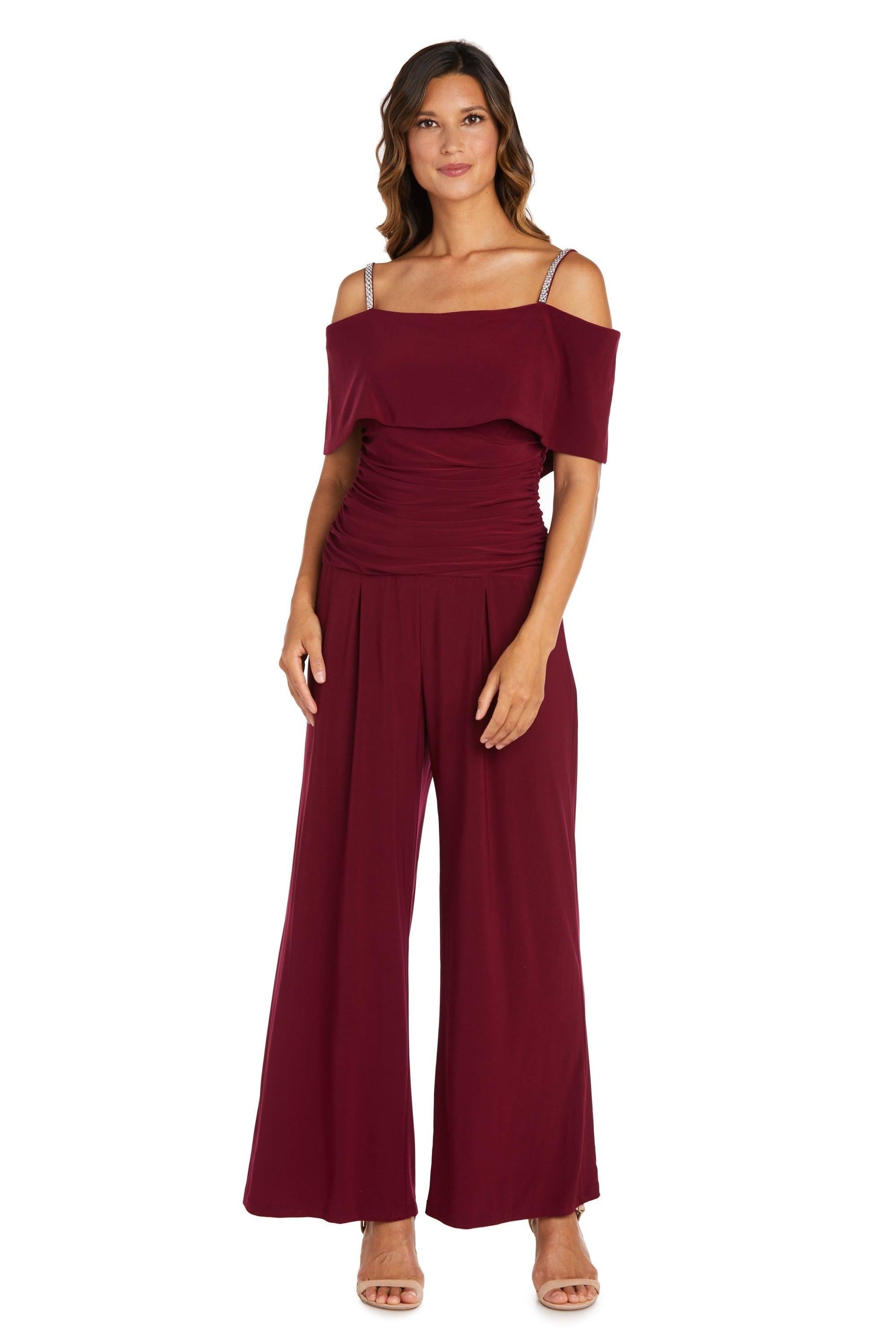 R&M Richards Petite Off Shoulder Jumpsuit Sale - The Dress Outlet