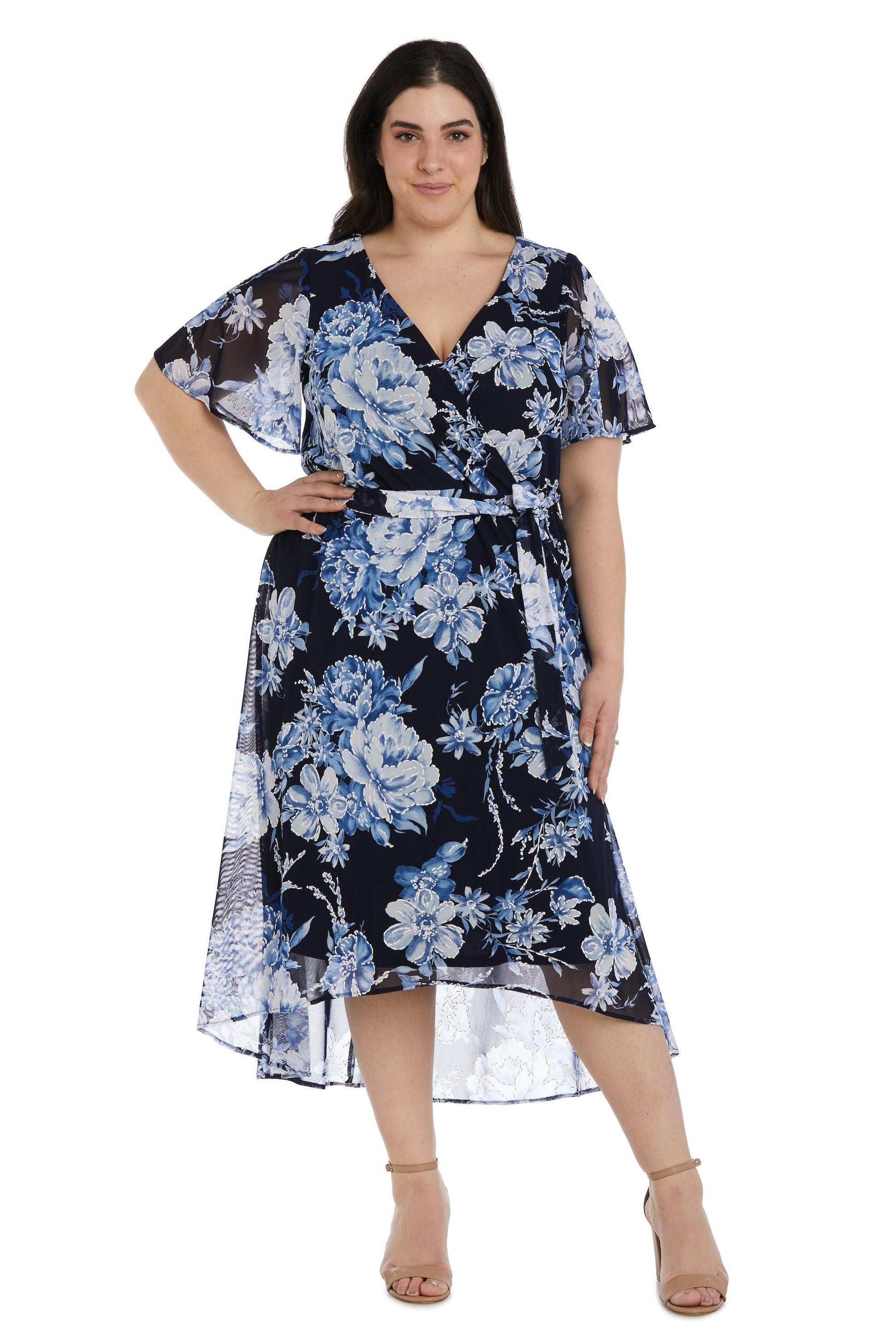 R&M Richards Plus Size Print High Low Dress Sale 9410W - The Dress Outlet