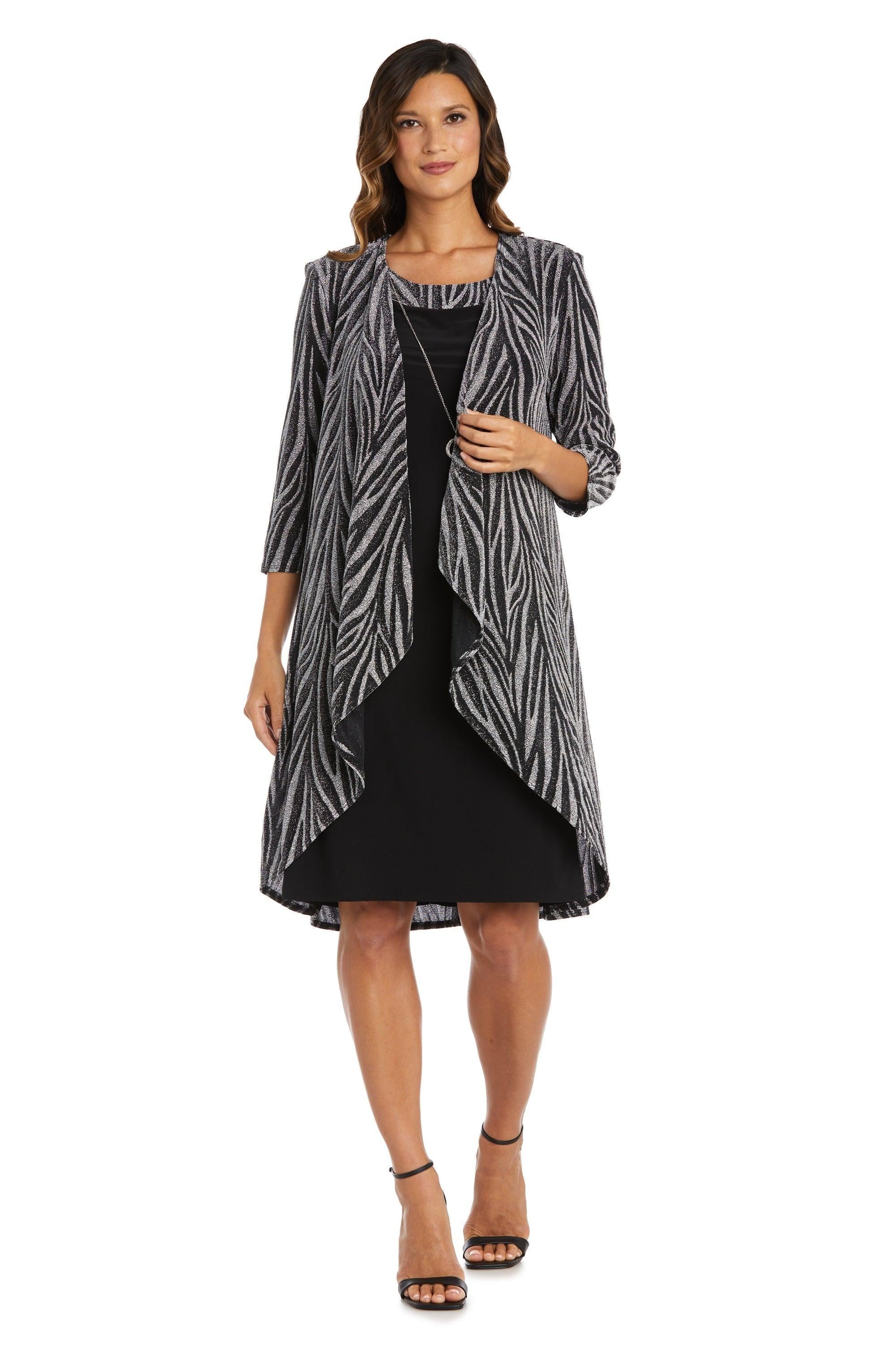 Mother of the Bride Dresses Two Piece Short Jacket Dress Black/Silver