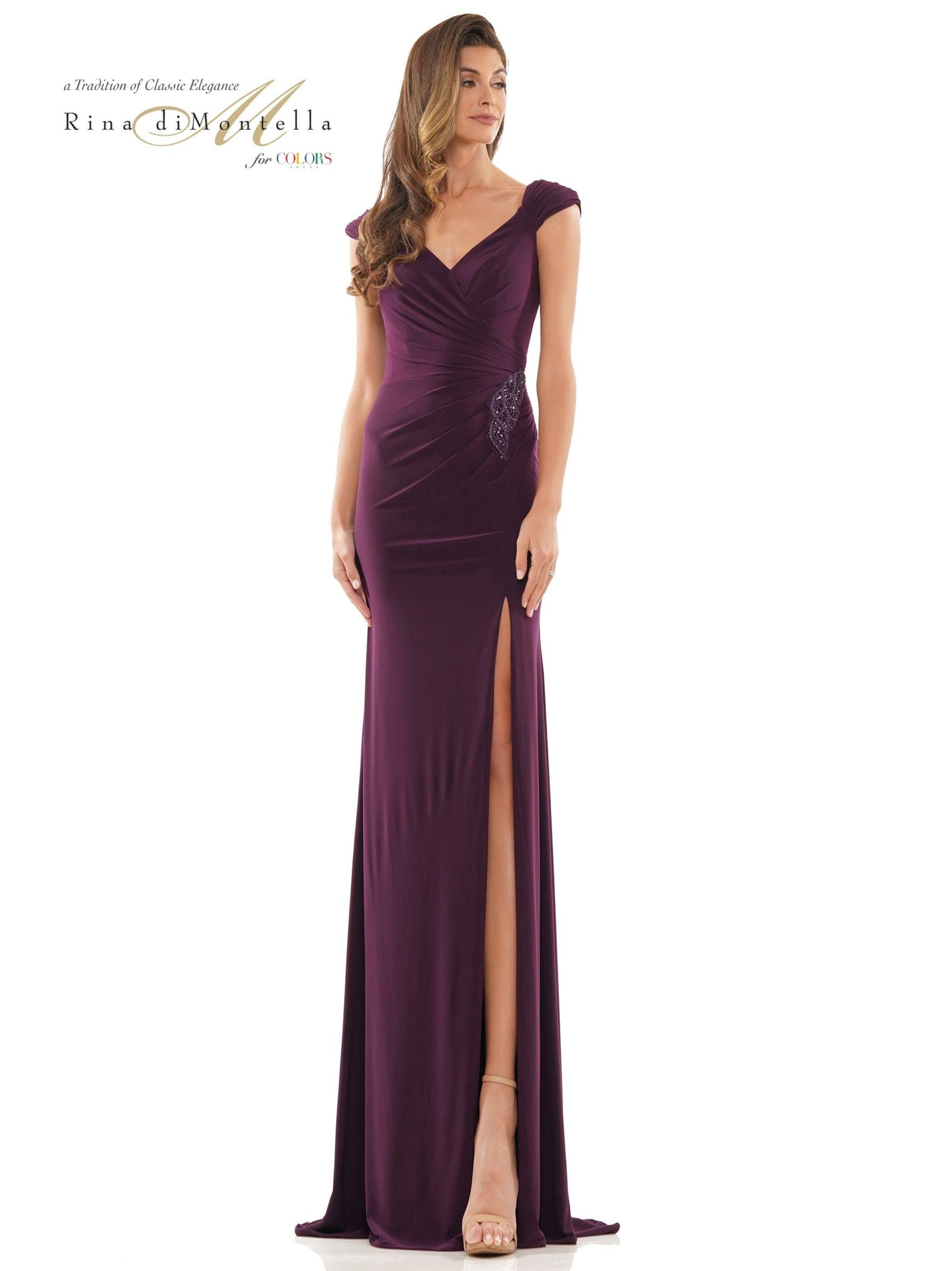 Rina di Montella Long Cap Sleeve Formal Dress 2824 - The Dress Outlet