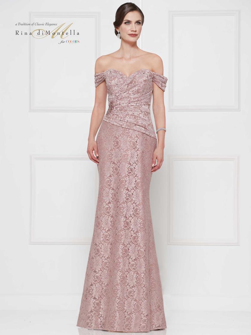 Rina di Montella Long Formal Off Shoulder Gown 2650 - The Dress Outlet