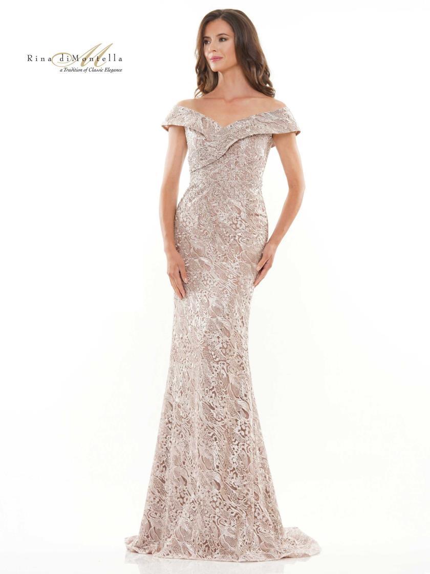 Rina di Montella Long Formal Off Shoulder Gown 2740 - The Dress Outlet