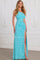 Prom Dresses Fitted Sequin Prom Long Formal Evening Dress Ocean