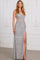 Prom Dresses Formal Long Fitted Slit Sequined Prom Dress Silver