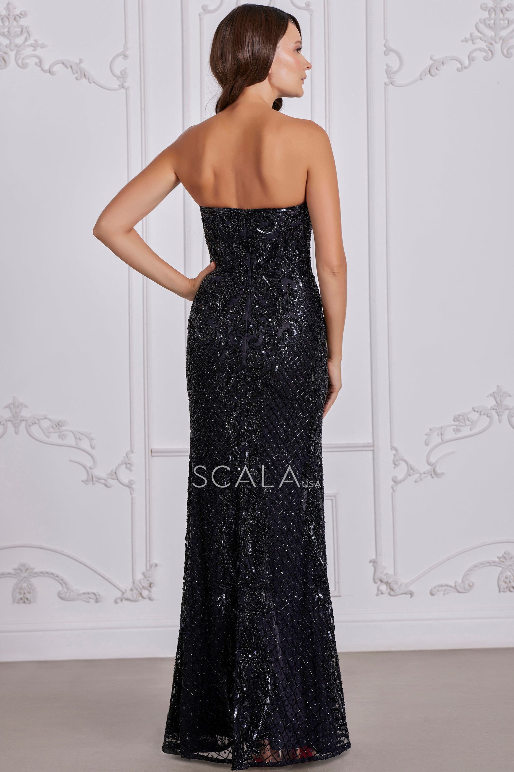 Prom Dresses Long Fitted Formal Beaded Prom Evening Dress Black