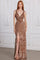 Prom DressesProm Long Fitted Slit Sequin Evening Formal Dress  Rose Gold